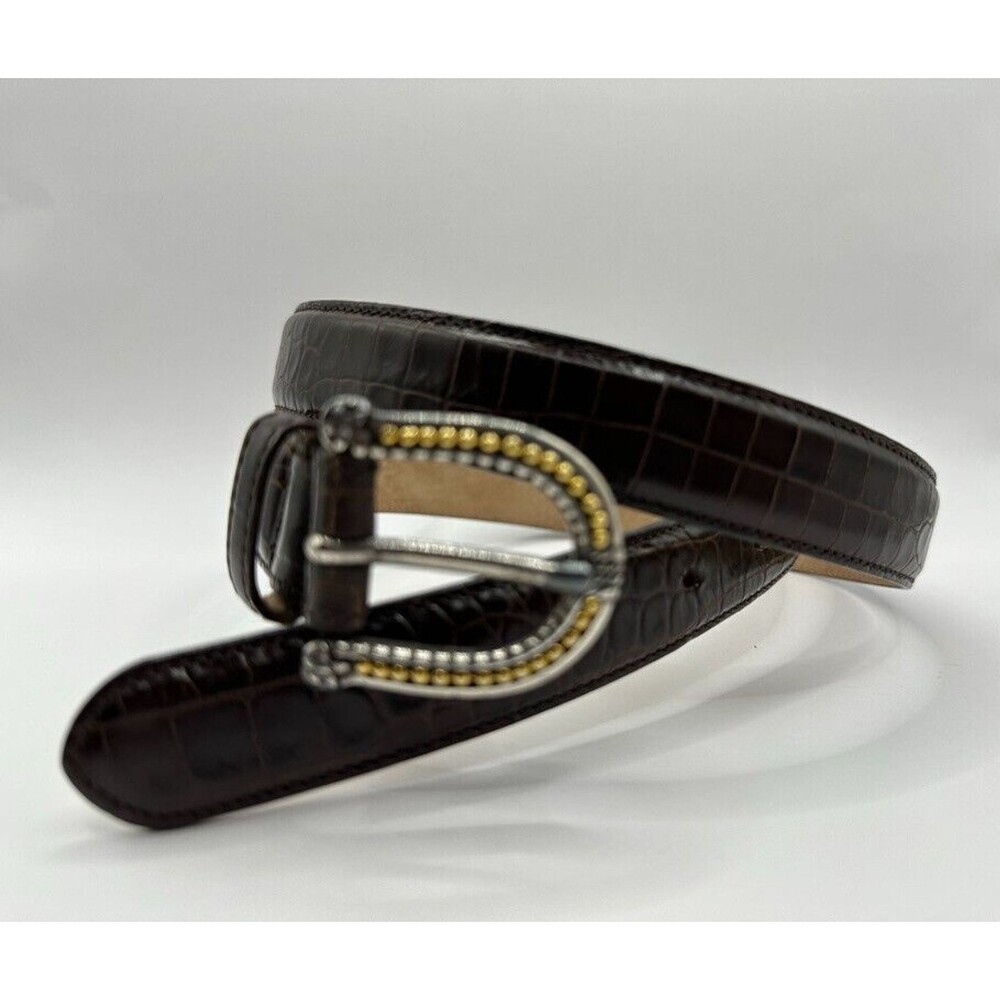 Talbots Womens Large Brown Italian Croc Belt Leather 6702 Skinny Made In Italy